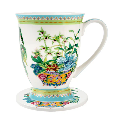 M&W Jardin Mug 300ml & Coaster, Orchid white, giftbox