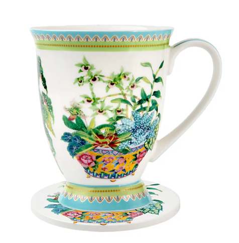 M&W Jardin Mug 300ml & Coaster, Orchid white, giftbox