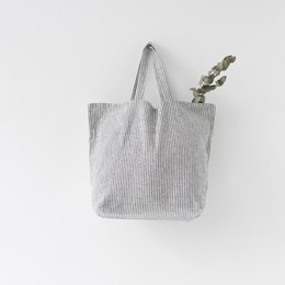Tynde sorte striber store linned taske