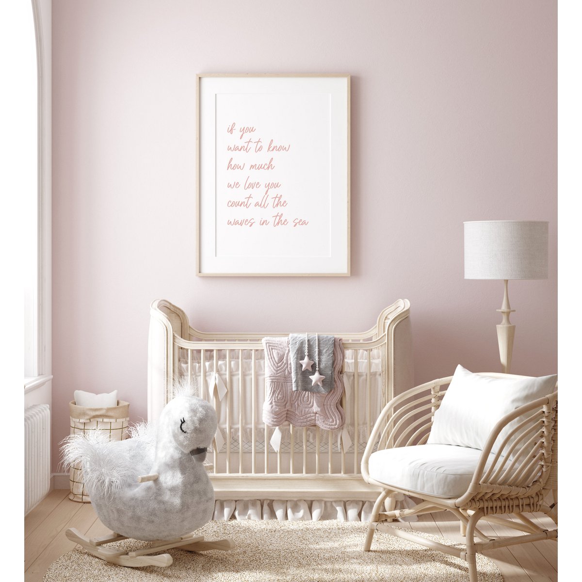 Hvis du vil vide, hvor meget vi elsker dig plakat, nautisk plakat, pink ocean plakat, piger nautisk tema, pink bølger, piger surf plakat