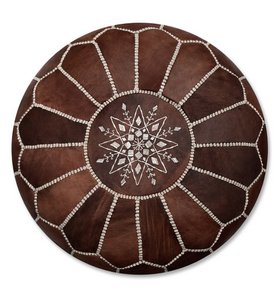 Lederen pouffe - houtbruin