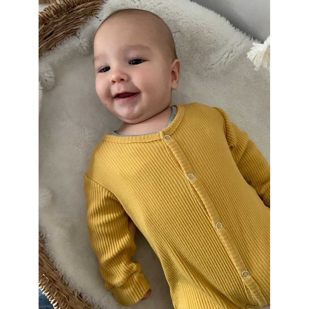 Mustard ribbed baby grow