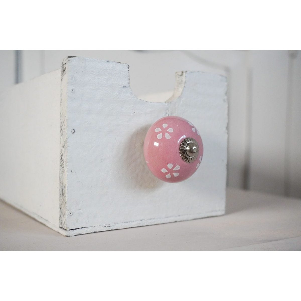 Pink furniture knob with natural roses 4 cm Isabelle Rose