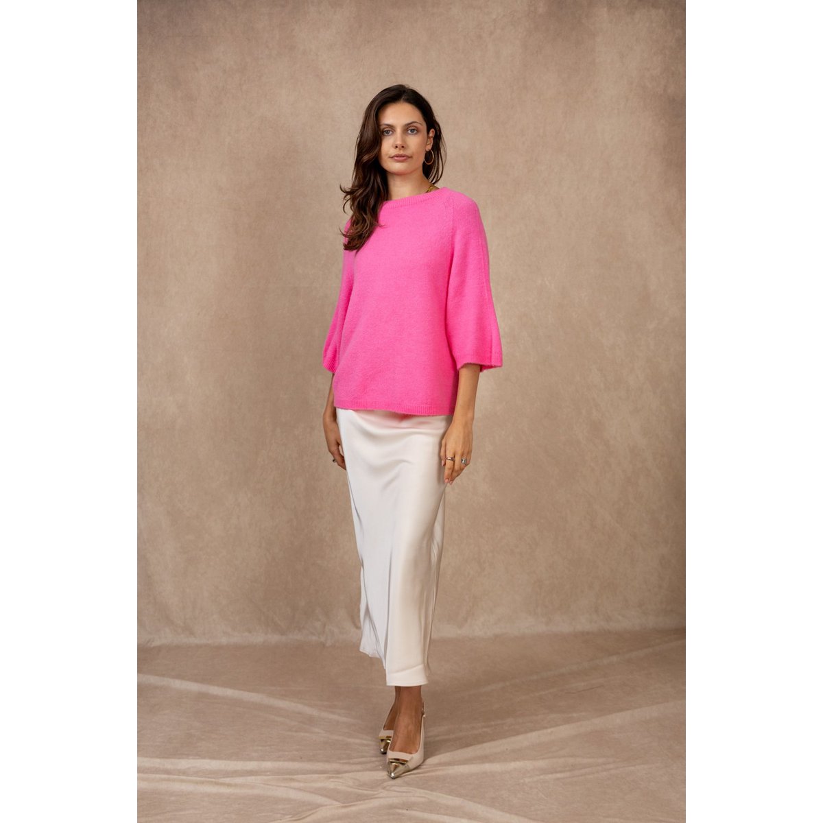 Pull col rond manches raglan 3/4 en alpaga et laine