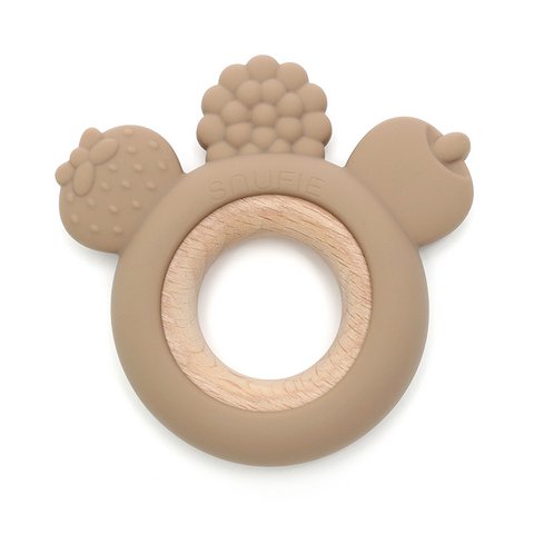 Weich und hart | FRUCHT Holz & Silikon Beißring | KHAKI