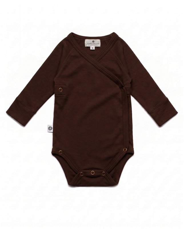 Woolen Wrap romper long sleeves - Merino wool - Chocolate fondant