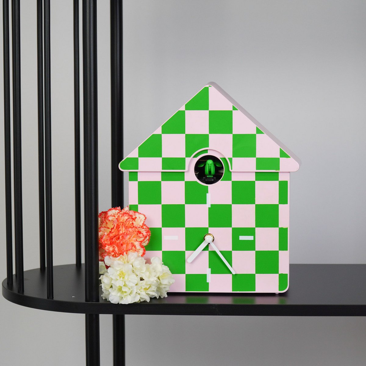 Zegar- Zegar ścienny- Wzór- zielony/różowy- 24x27x9cm