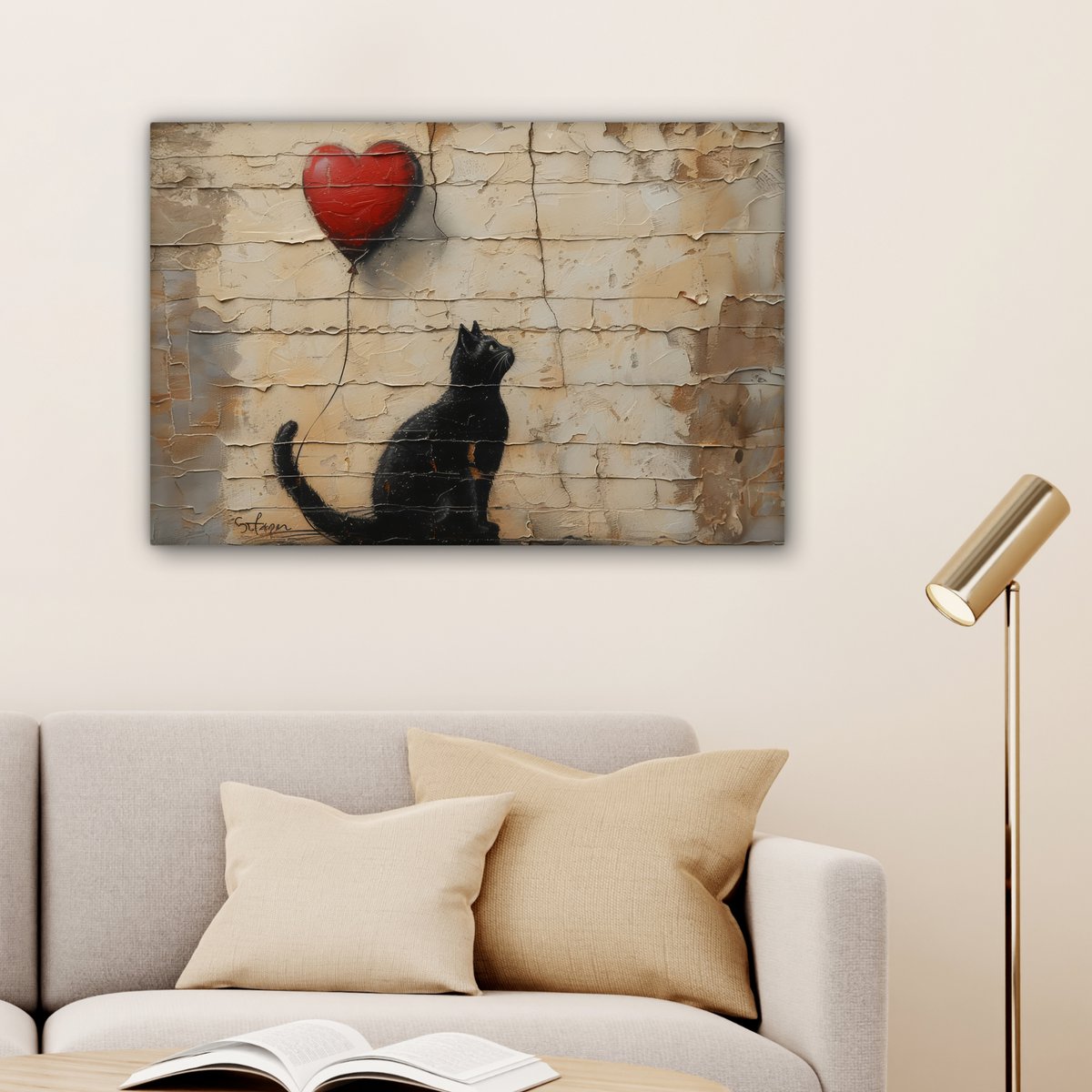 Leinwand Malerei - Wanddekoration Katze - Graffiti - Ballon - Street Art - Zusammenfassung - Wanddekoration Wohnzimmer - Raumdekoration modern - abstrakte Gemälde