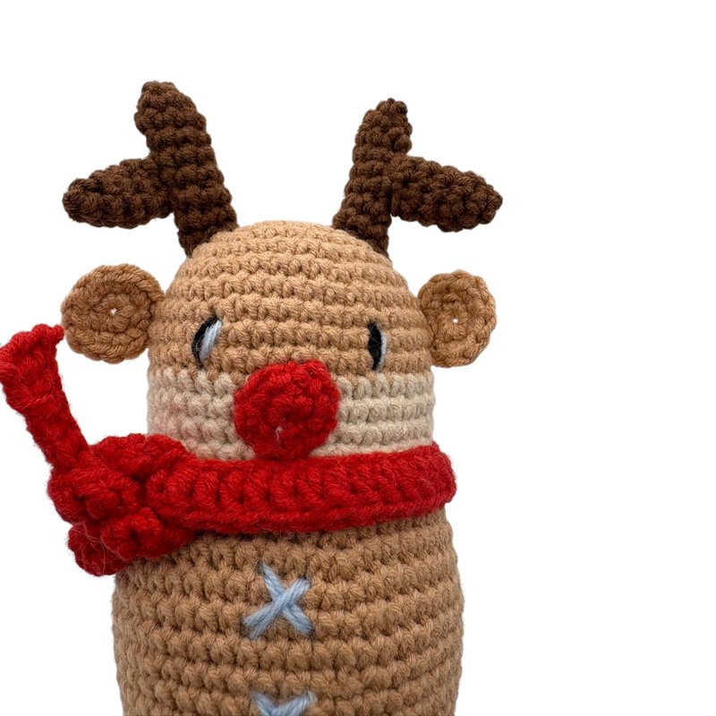 Handmade cuddly toy with red scarf - reindeer