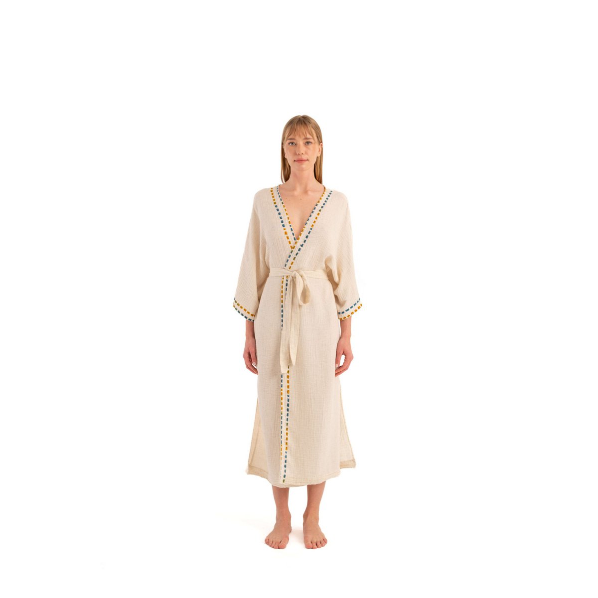 IKIKIZ Blue-Yellow Cotton-TENCEL™ Linned Crinkle Kimono