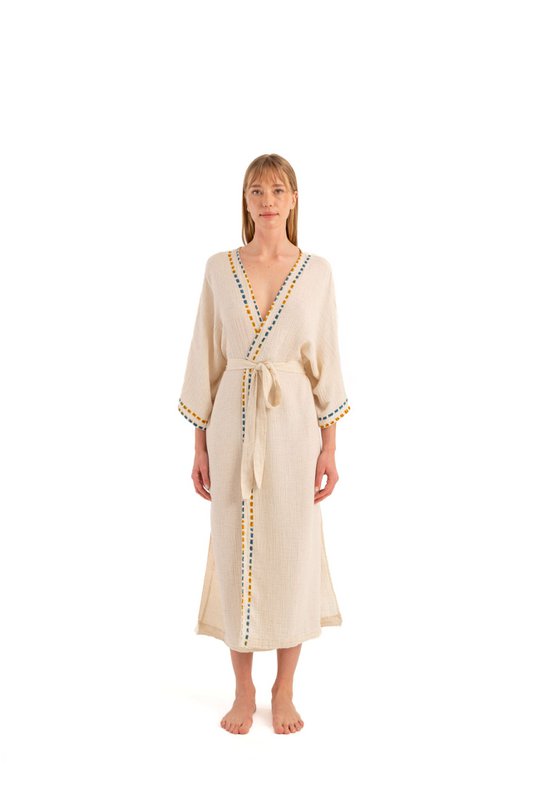 IKIKIZ Blue-Yellow Cotton-TENCEL™ Linned Crinkle Kimono