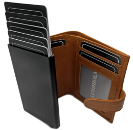 Tarjetero extensible Lundholm para hombre - con compartimento para monedas, billetes - tarjetero de piel tarjetero extensible para hombre