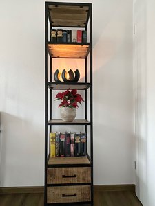 Boekenplank staande plank boekenplank 40x180x40 cm met lades Liverpool metalen frame zwart