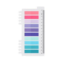 Colorful adhesive marker strips in various shades of pink, purple, and blue. The strips can be used as sticky notes, page markers, and index tabs.