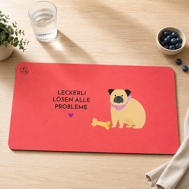 Tabla de desayuno para perros de melamina “Las golosinas solucionan todos los problemas”