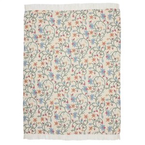 Hellbeiger Plaid / Sofaüberwurf – bestickt mit Blumenmuster – 130 x 170 cm – Urbane Hide