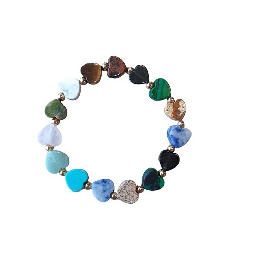 Women's bracelet multicolor 10 mm hearts with stainless steel gold-colored intermediate beads