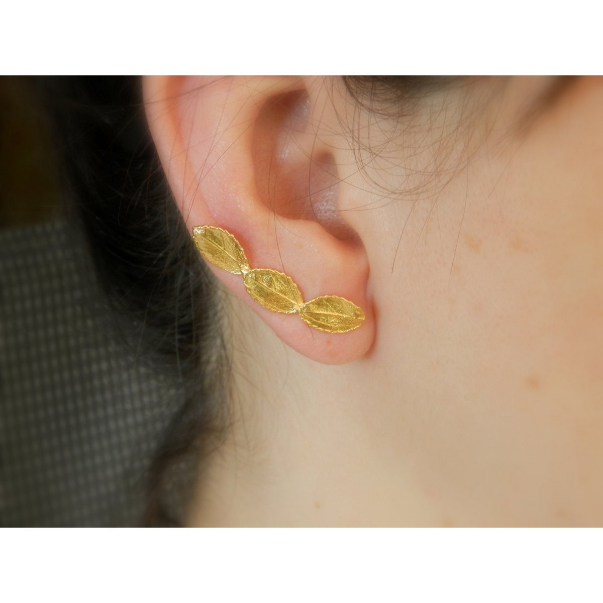 Rose Leaf Earrings: Sterling Silver Ear Climbers (Mismatched Pair)