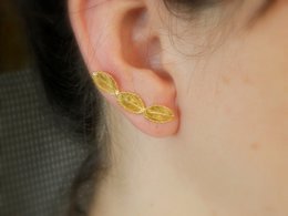 Rose Leaf Earrings: Sterling Silver Ear Climbers (Mismatched Pair)