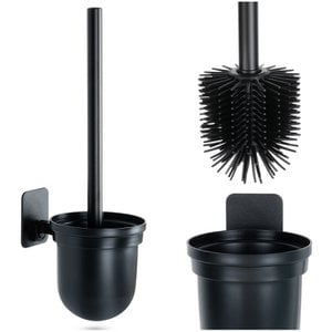 Silicone toilet brush with hanging container black 35 cm