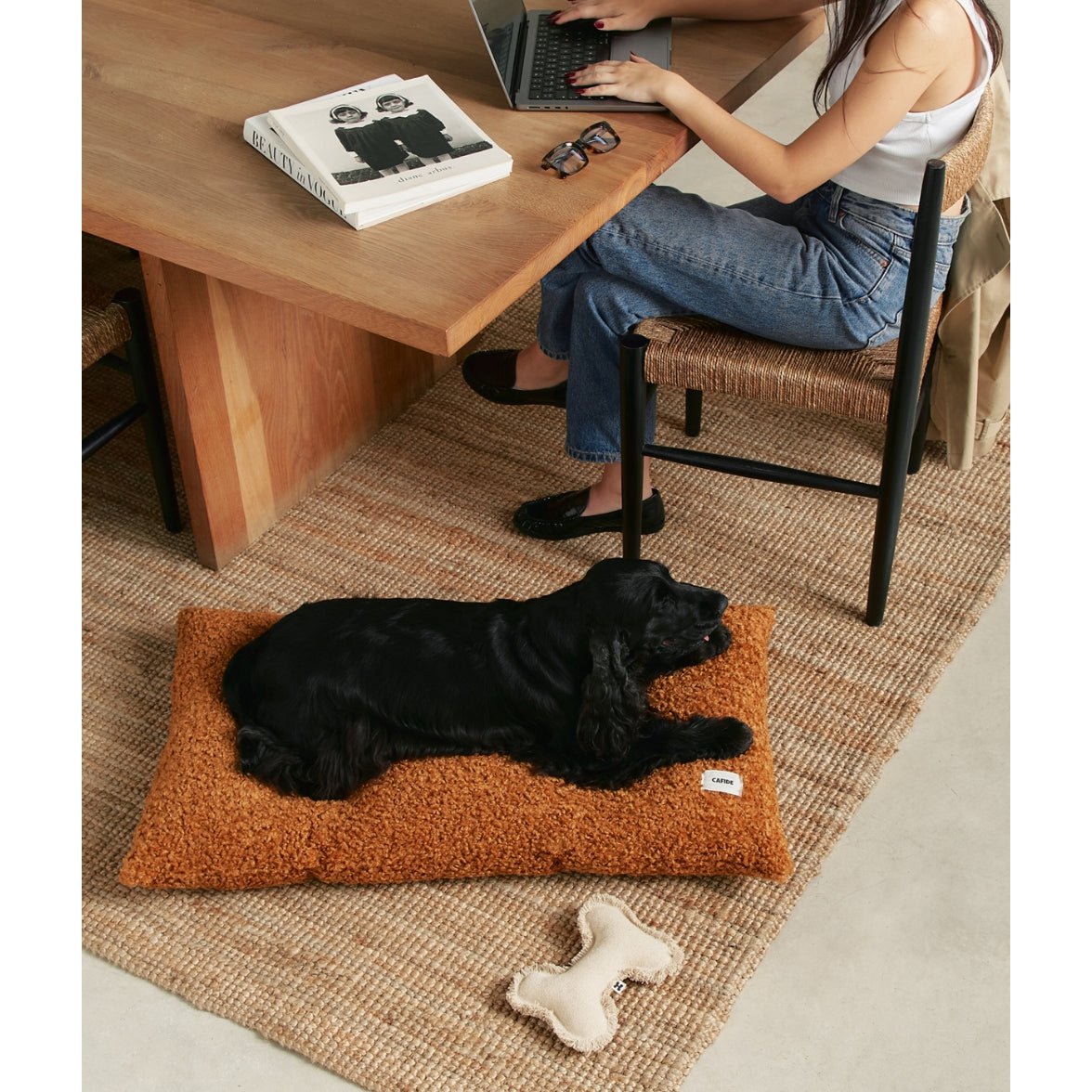 Mustard Shearling Dog Bed Cushion, Bela