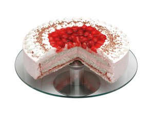 Rotatable cake platter made of glass / stainless steel