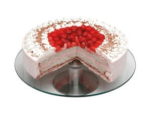 Rotatable cake platter made of glass / stainless steel