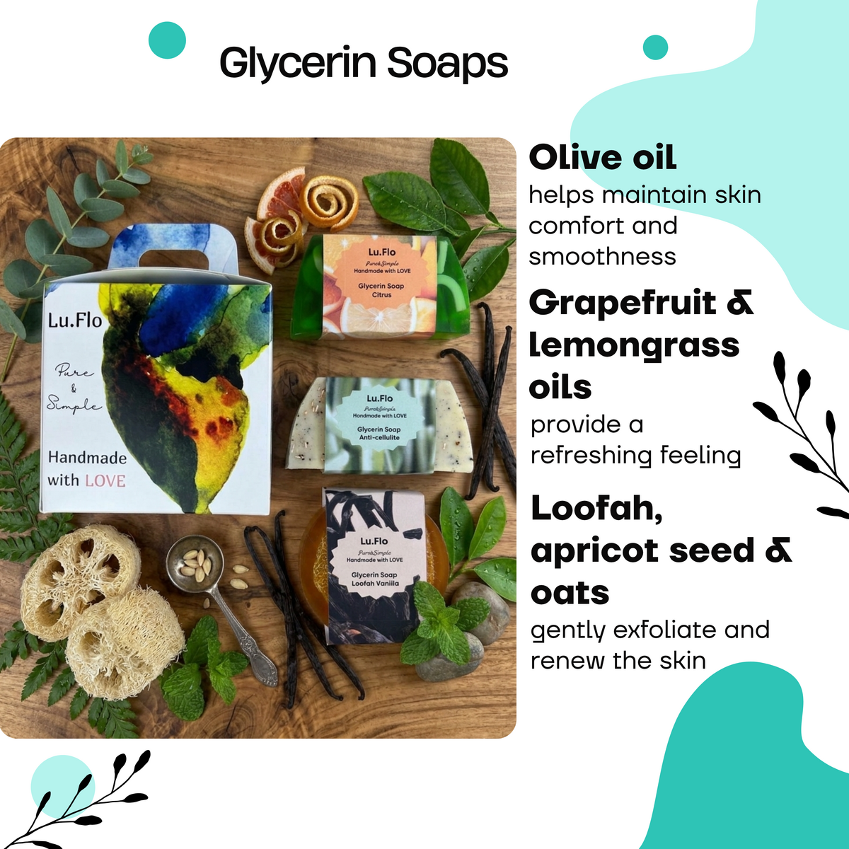 Coffret de savons artisanaux à la glycérine (3 pièces) – Agrumes, Vanille, Pamplemousse