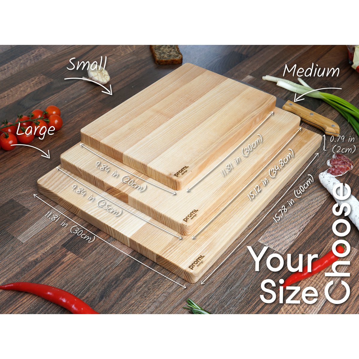 Planche à découper en bois de frêne naturel dur 3 tailles
