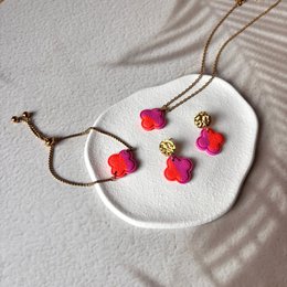 Amalfi - Artisan Orange and Fuchsia Four-leaf Clover Necklace