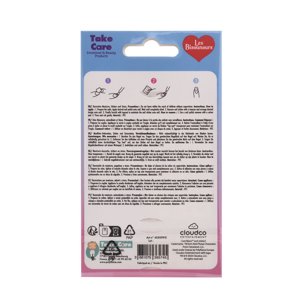 Care Bears - Nail Art - Nail stickers og rhinestones