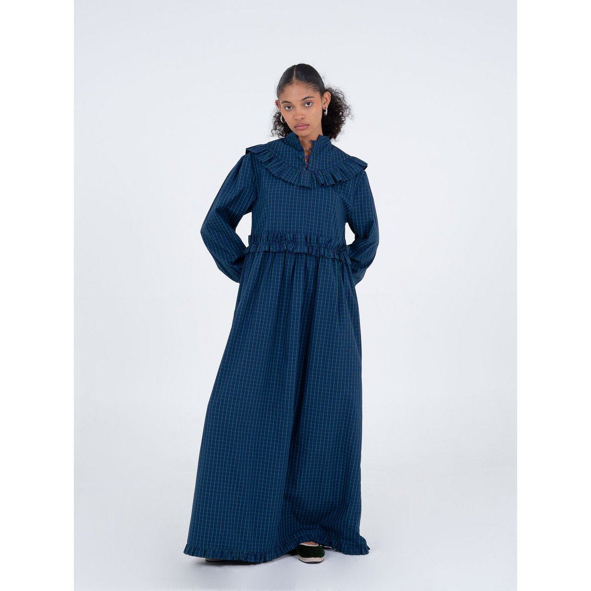 Twilight Blue Tartan pattern Maxi Dress