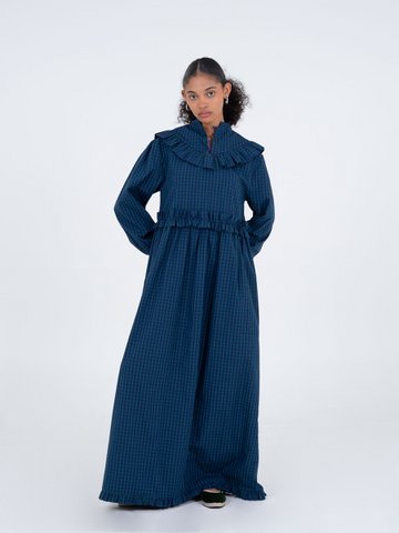 Twilight Blue Tartan pattern Maxi Dress