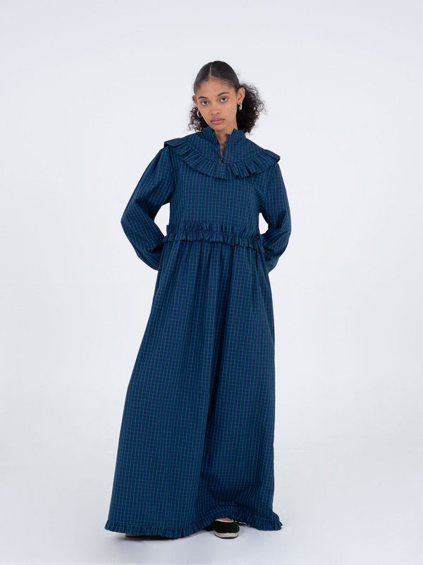 Twilight Blue Tartan pattern Maxi Dress