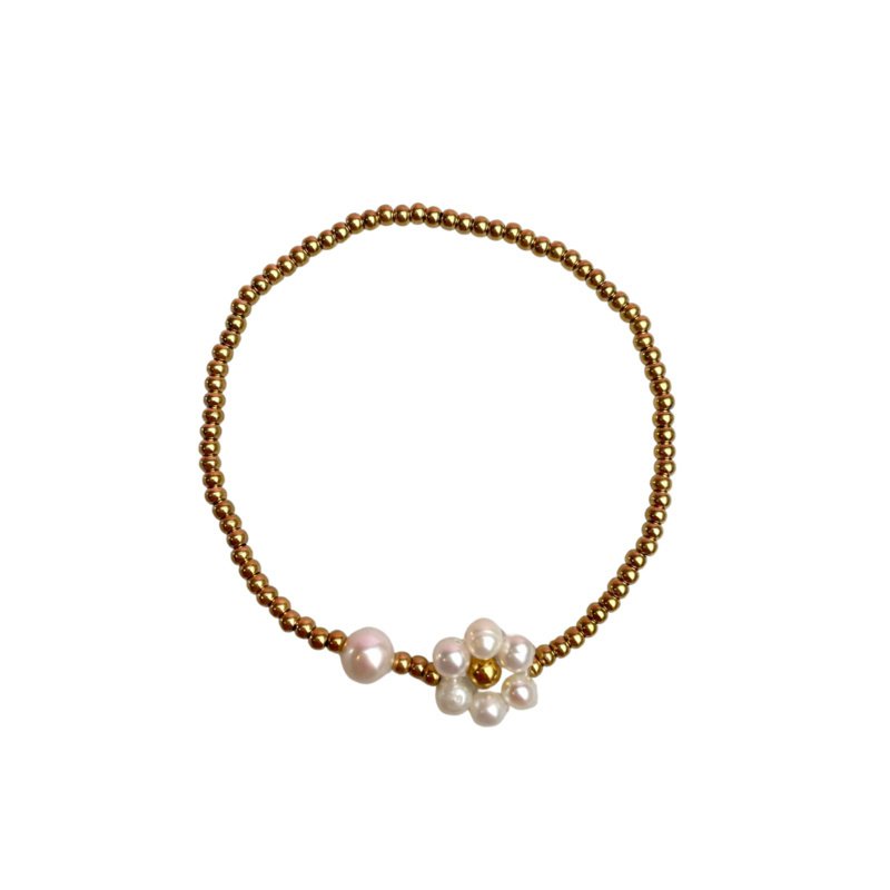 Bracelet | Pearl flower | stainless steel beads gold