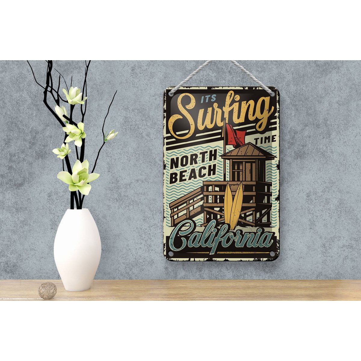 Blechschild California 12x18cm ist Surfing time north beach Dekoration