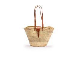 Navicella da spiaggia, Borsa di paglia, Borsa in rafia con pelle, Navicella in sparto, Fatta a mano 50 cm