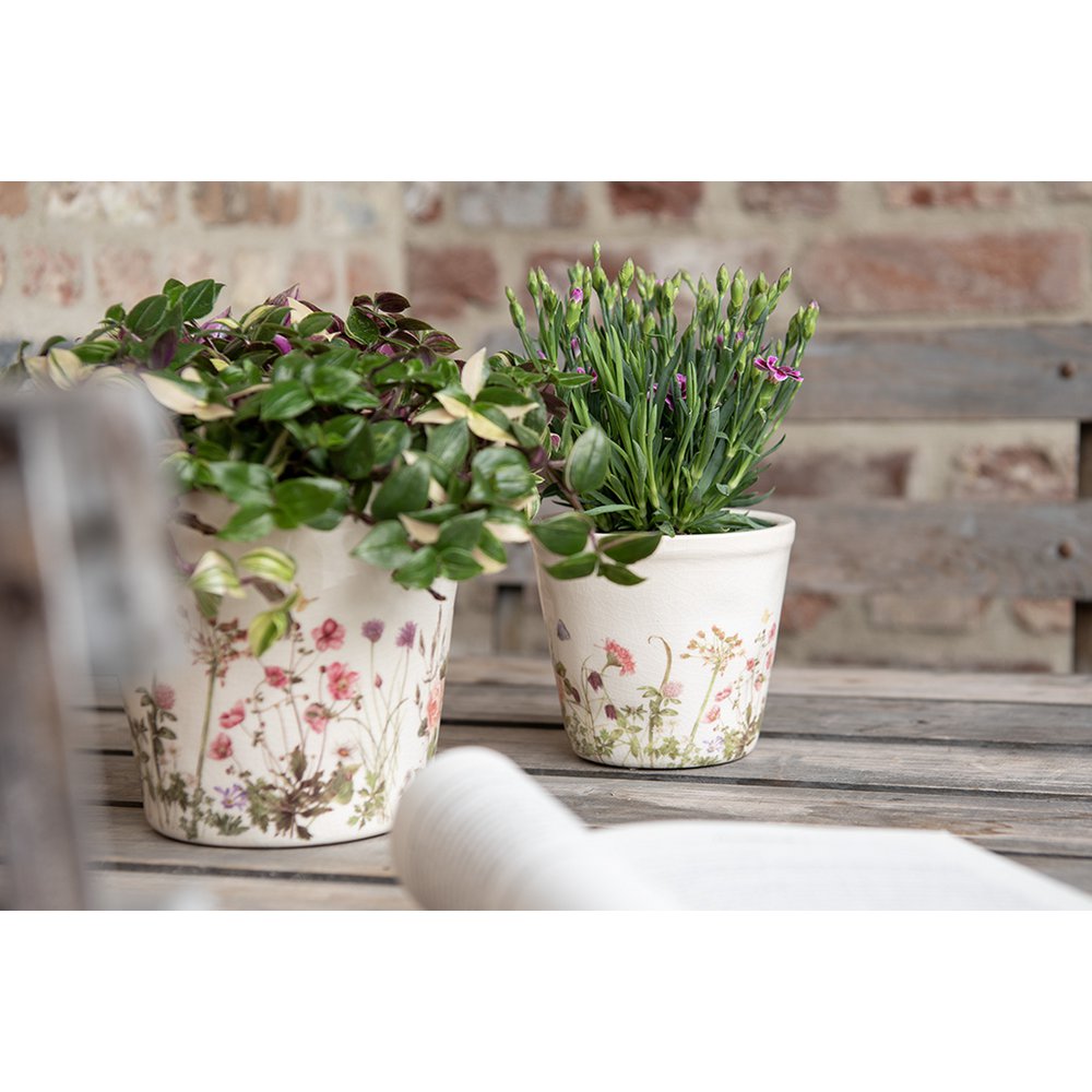 Bloempot Ø 12x10 cm Roze Beige Keramiek Bloemen Bloempot Binnen