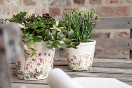Bloempot Ø 12x10 cm Roze Beige Keramiek Bloemen Bloempot Binnen