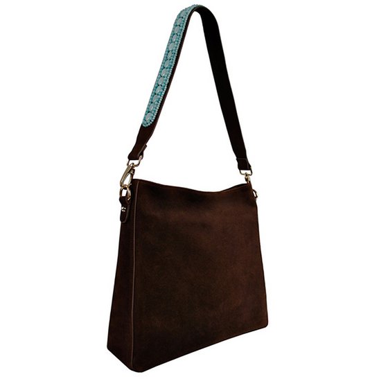 BOHO IBIZA BAG - Aquamarine shoulder strap (70cm) + Suede bag (Cocoa)