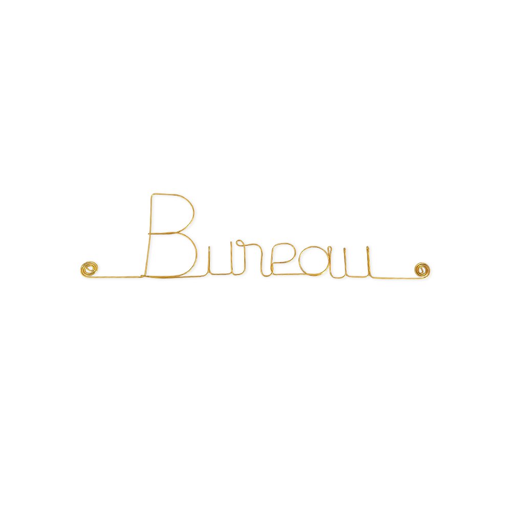 Door plate in golden brass wire "Office" - Wall decoration to pin - Wall jewelry