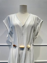 Lang Jumpsuit-kjole med perlebælte - VISCOSE - 8800
