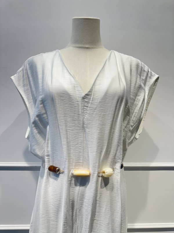 Lang Jumpsuit-kjole med perlebælte - VISCOSE - 8800