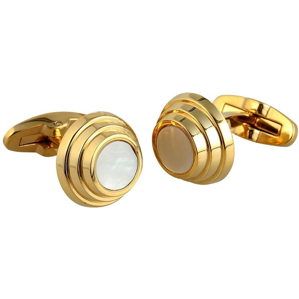 Engelhardt stainless steel cufflinks, IP gold coated, with mother-of-pearl insert, Ø 16 mm