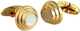 Engelhardt stainless steel cufflinks, IP gold coated, with mother-of-pearl insert, Ø 16 mm