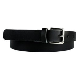 Black leather belt, 2 cm wide, available in sizes S and M.