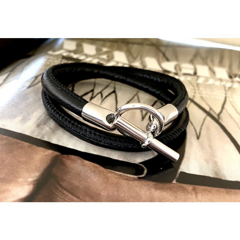 Bracelet leather hermes style black