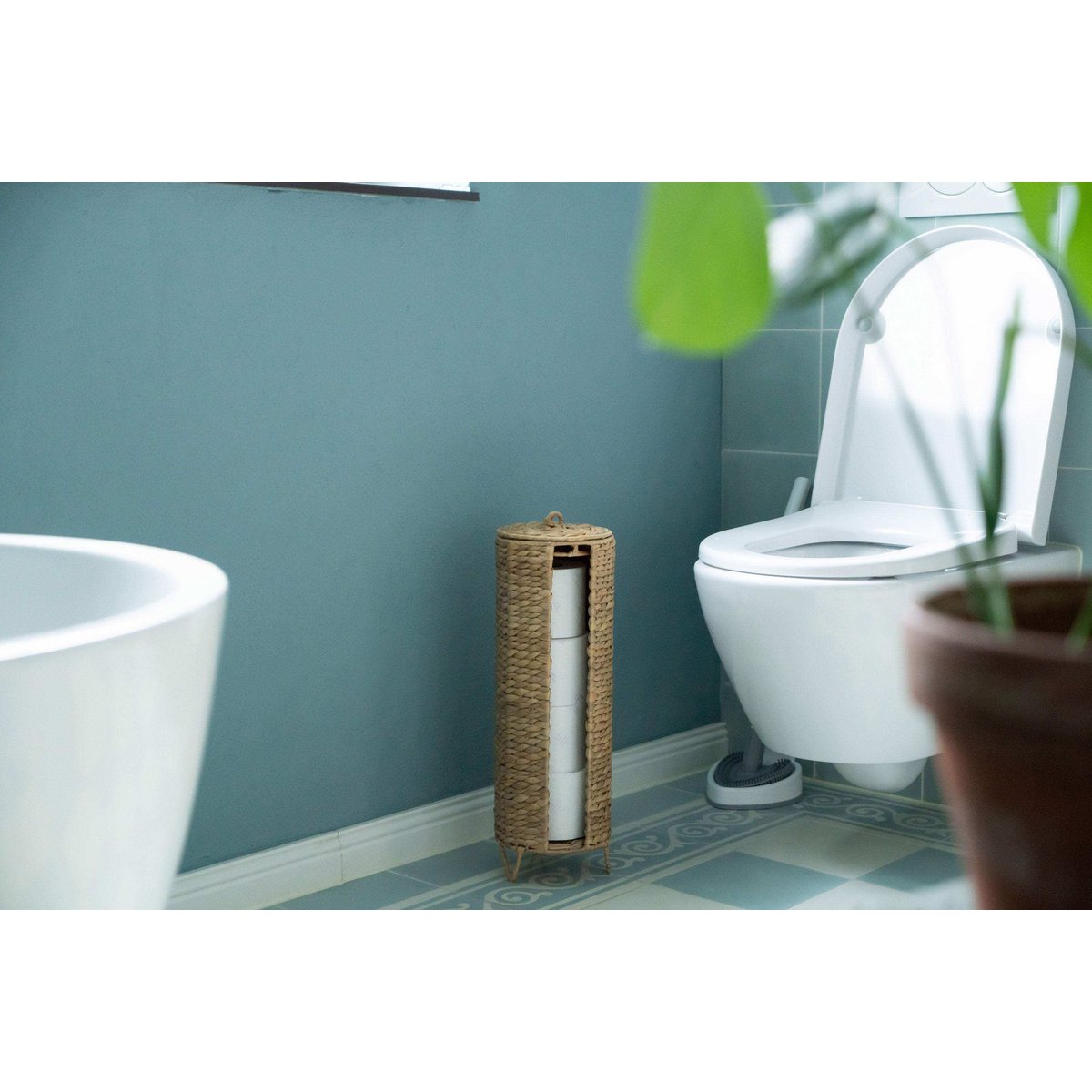 Toiletpapieropslag voor 4 toiletten, gevlochten van waterhyacint