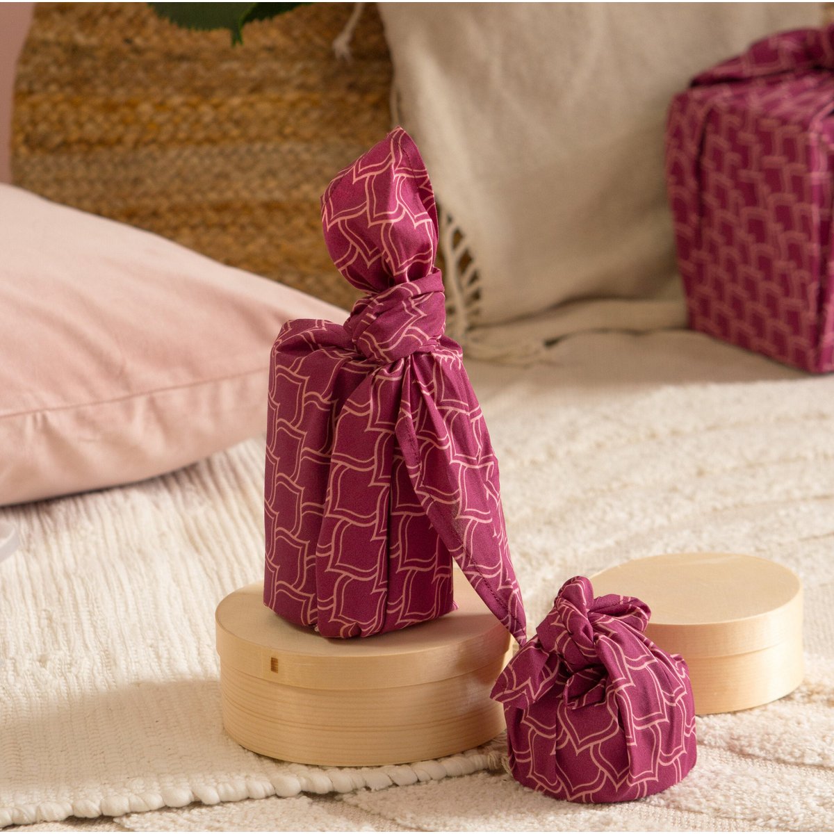 Furoshiki 3-formaatbundel - enkelzijdig - bordeauxrode bogen - FabRap