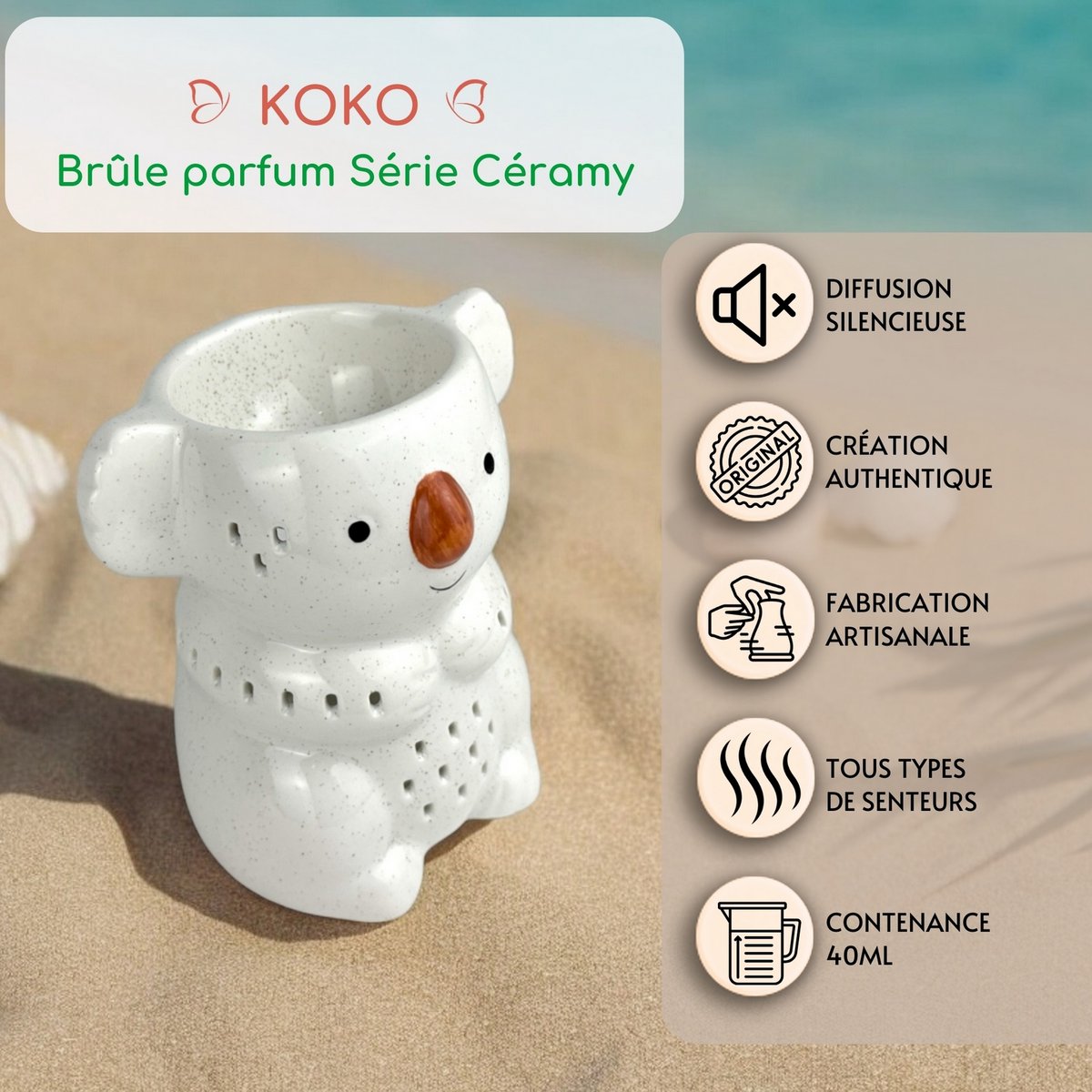 Céramy Koko Perfume Burner - Scented Atmosphere - Fun Craft Object - Easy Aromatherapy - Modern Scented Interior - Teddy Bear Decoration - Koala Figurine